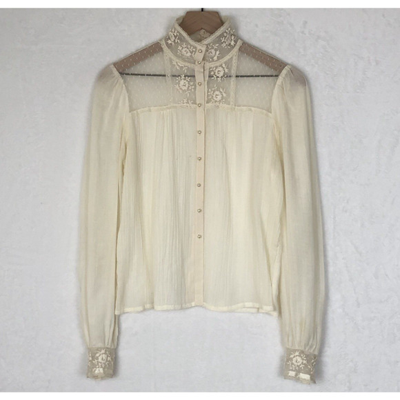 VTG GUNNE SAX Jessica’s Gunnies San Francisco Blouse Sz M Cream Lace Long Sleeve - Picture 1 of 14